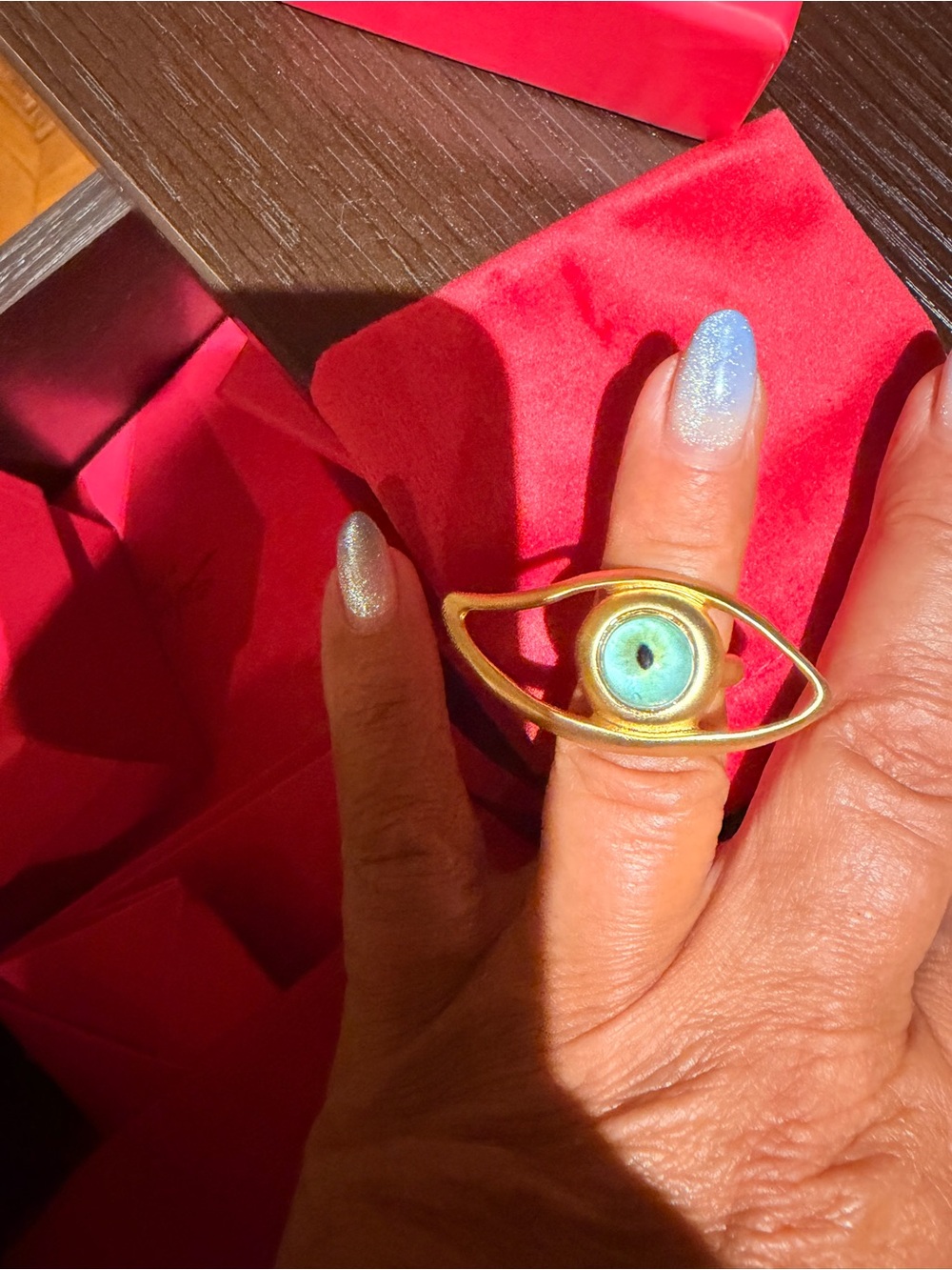 Schiaparelli Gold Eye Statement Ring with Green Iris SZ adjustable - Picture 9 of 11